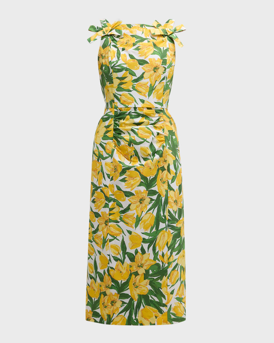 Floral Print Midi Dress with Bow Details