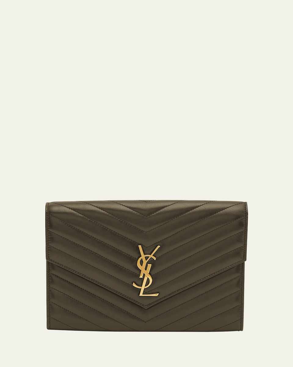 YSL Monogram Flap Clutch Bag in Smooth Leather