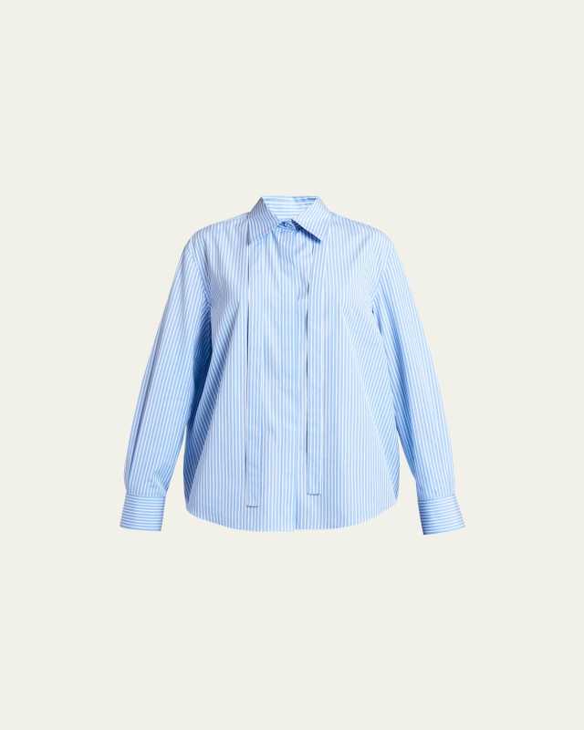 Stripe Neck-Tie Cotton Collared Shirt