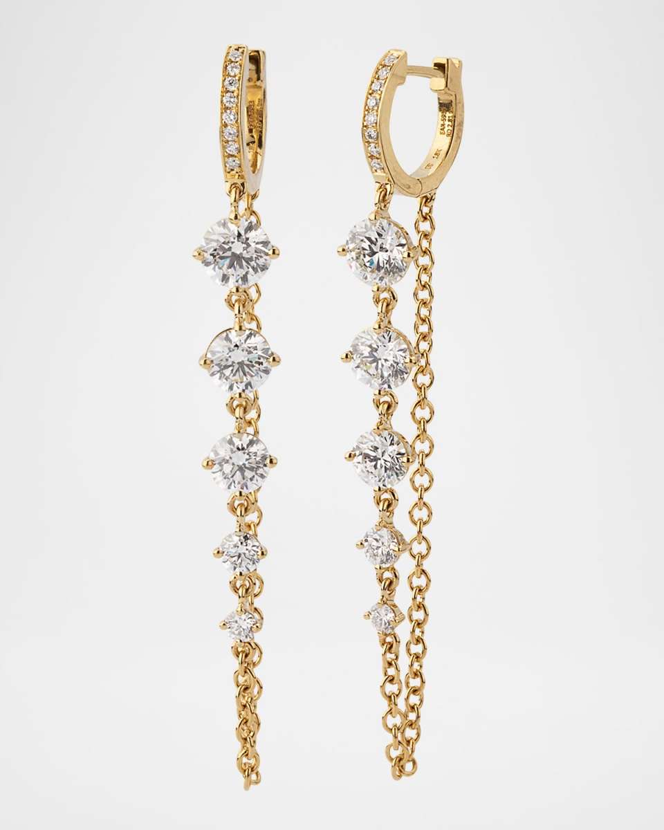 18k Yellow Gold Diamond Huggie Chain Earrings