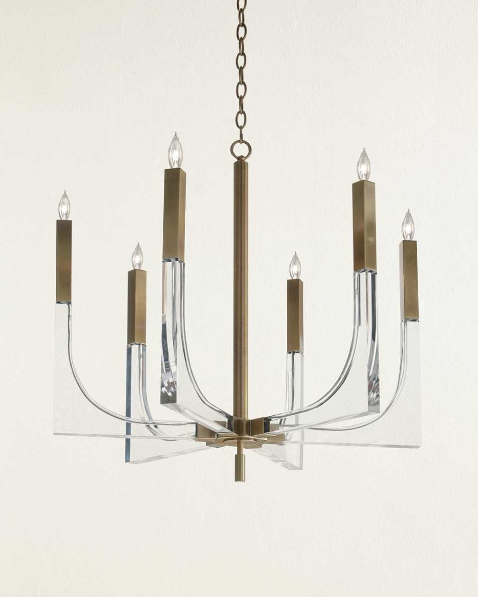 41H X 38W X 38D Acrylic And Brass Six Light Chandelier