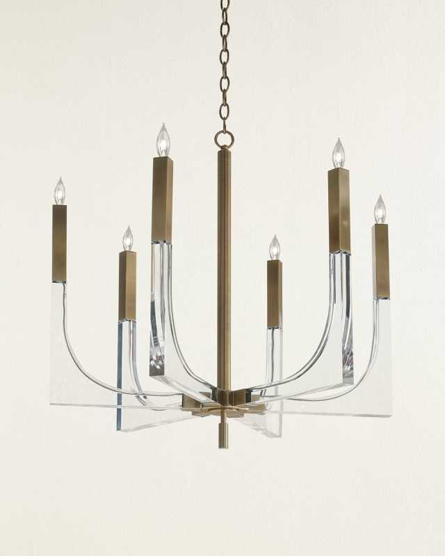41H X 38W X 38D Acrylic And Brass Six Light Chandelier