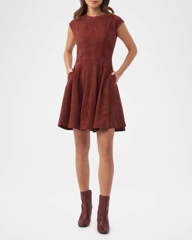 Sabi Cap-Sleeve Suede Mini Dress