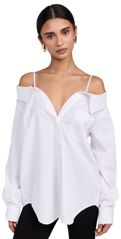 Good American Poplin Off Shoulder Shirt White001