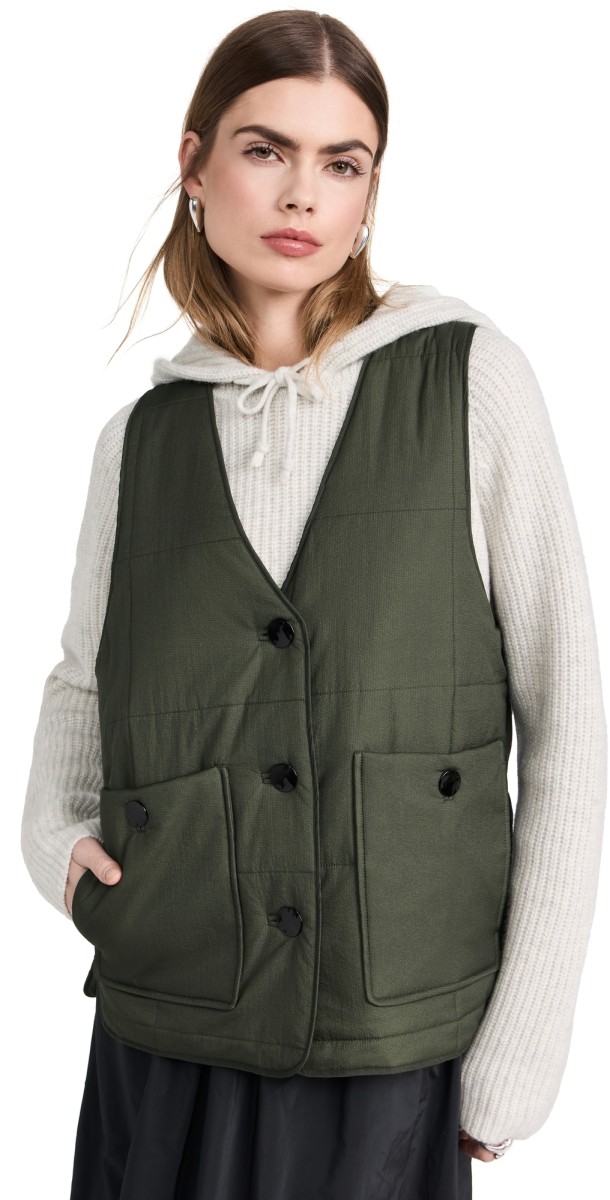 GANNI Quilt Boxy Vest Kombu Green