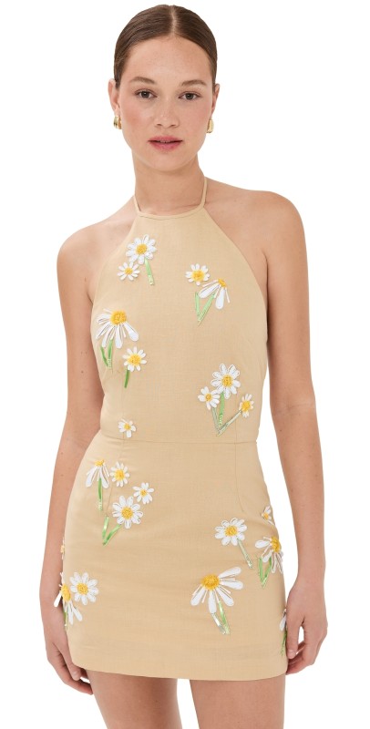 Bernadette Delilah Embroidered Mini Dress Rustig Beige