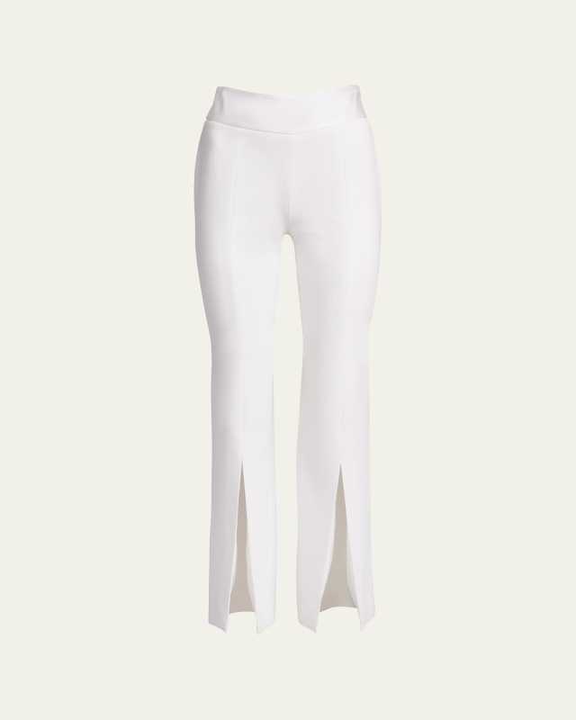 Satin-Combo Front-Slit Pants