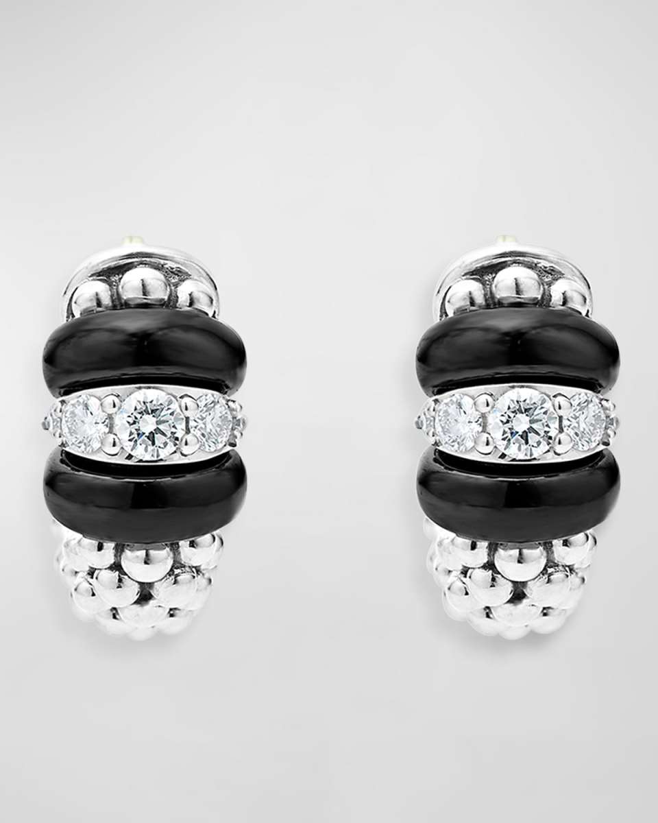 Black Ceramic 16mm Diamond Huggie Earrings
