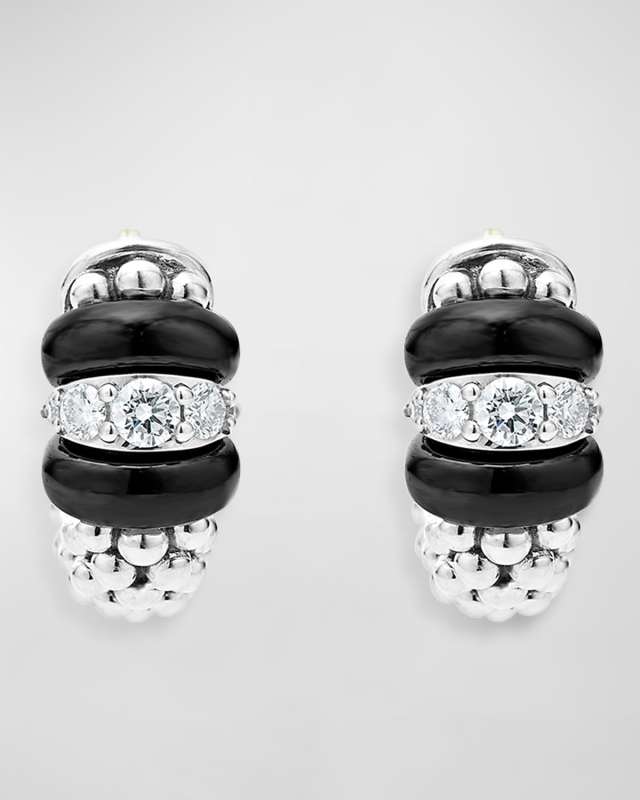 Black Ceramic 16mm Diamond Huggie Earrings