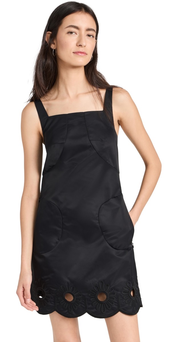 Tibi Daisy Embroidery Short Dress Black