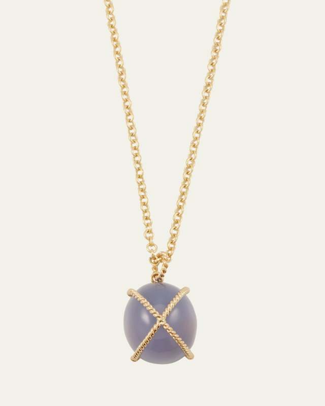 18K Yellow Gold Chalcedony Wrapped Pebble Pendant Necklace