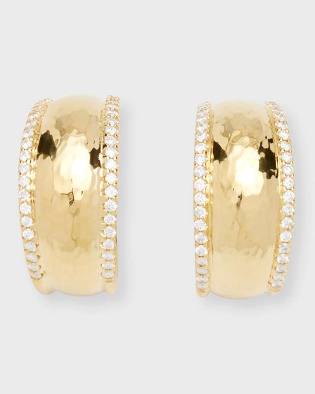 18K Stardust Goddess Hammered Dome Huggie Earrings