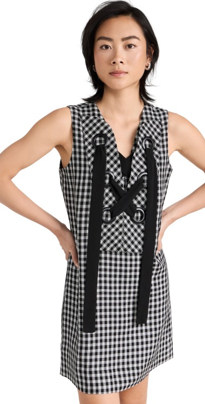 English Factory Check Sleeveless Mini Dress Black