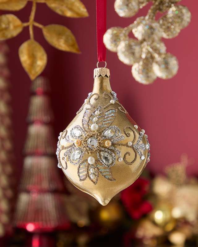 Christmas Beaded Golden Drop Ornament