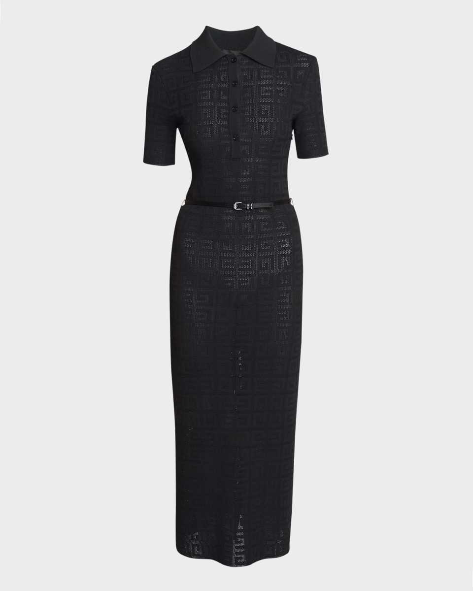 4G Knit Short-Sleeve Midi Polo Dress With Voyou Belt