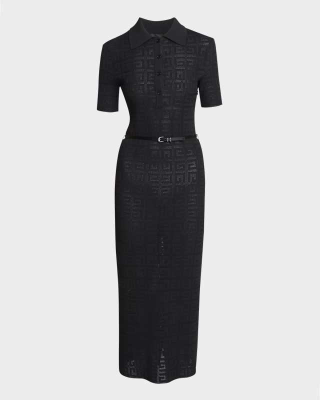 4G Knit Short-Sleeve Midi Polo Dress With Voyou Belt