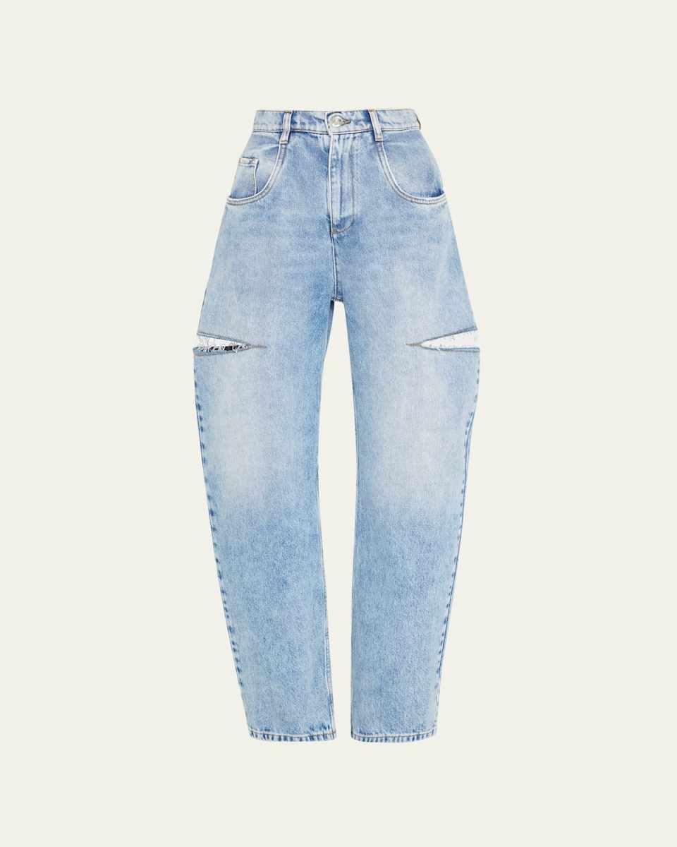 Slash-Sides Wide-Leg Denim Pants