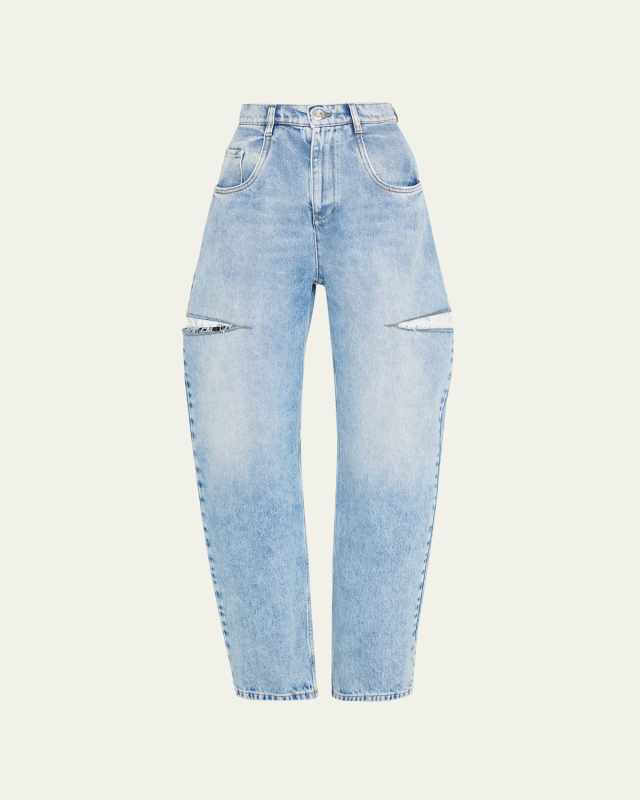 Slash-Sides Wide-Leg Denim Pants
