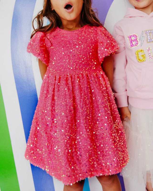Girl's Margot Sequin Velour Dress, Size 2-
