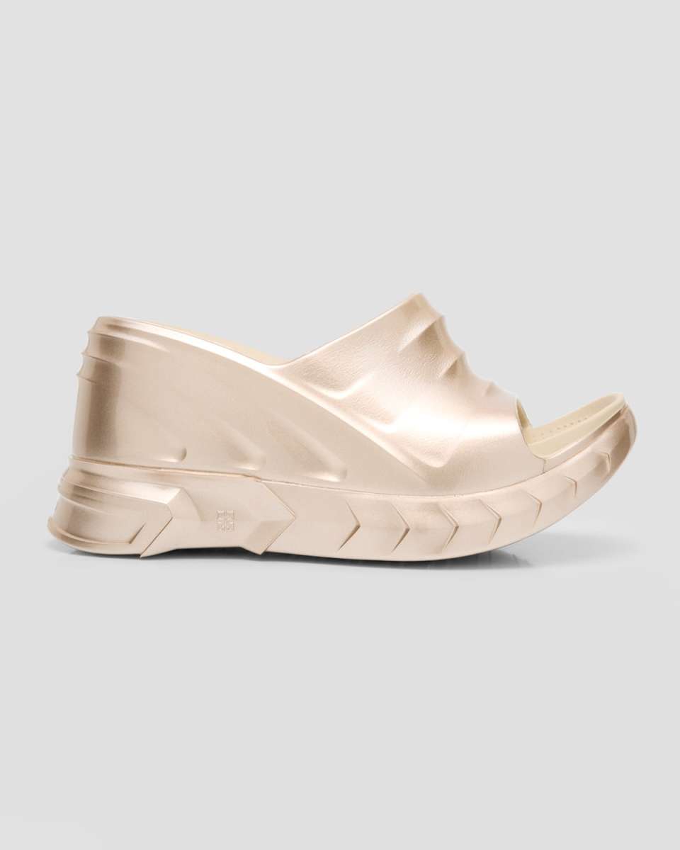 Marshmallow Metallic Wedge Slide Sandals