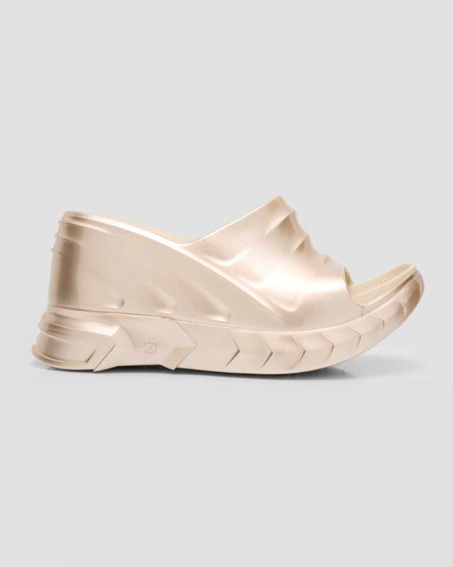 Marshmallow Metallic Wedge Slide Sandals