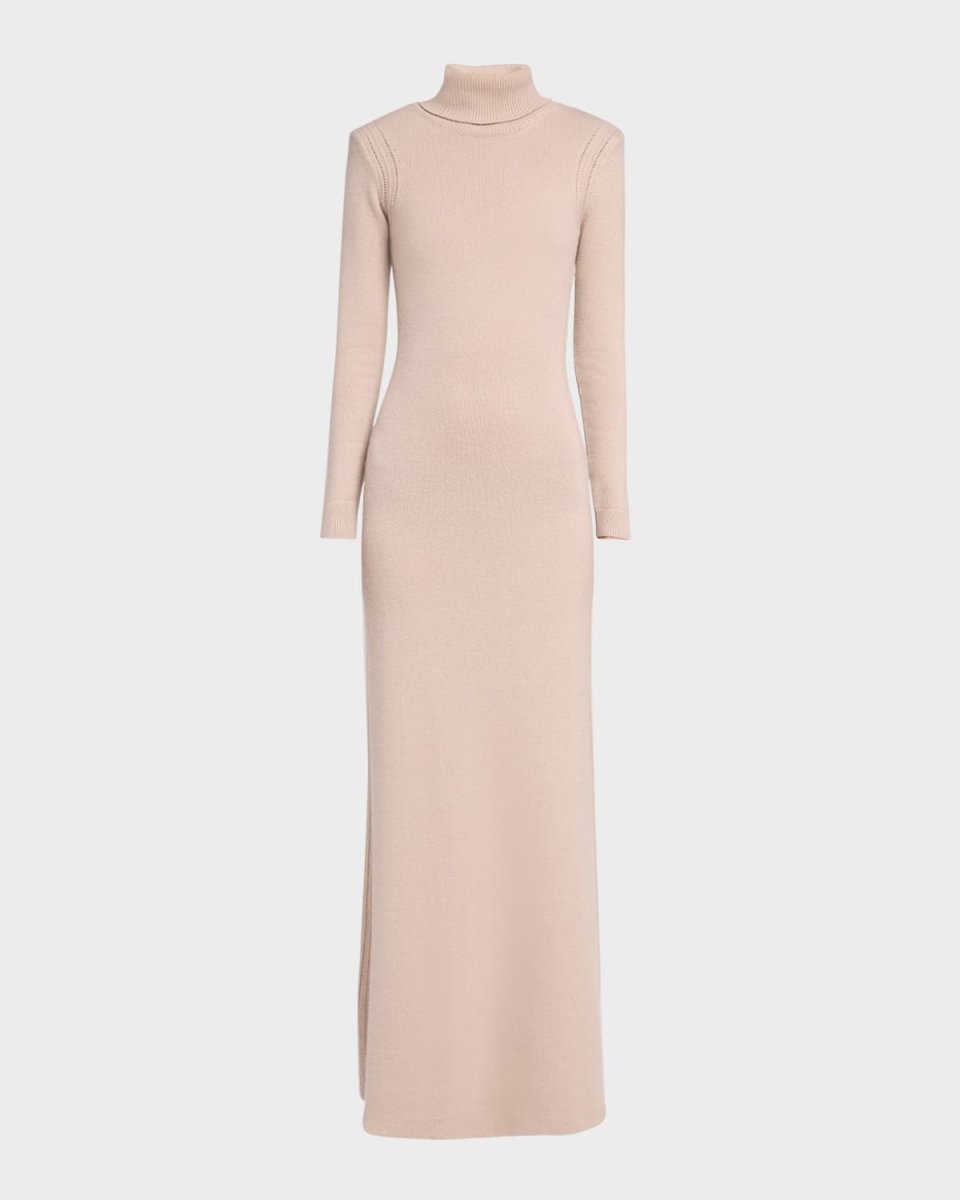 Turtleneck Backless Soft Cashmere Maxi Dress