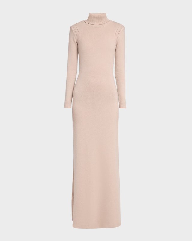 Turtleneck Backless Soft Cashmere Maxi Dress