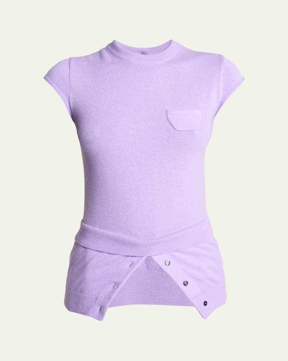 Buttoned Cashmere Cap Sleeve Sweater
