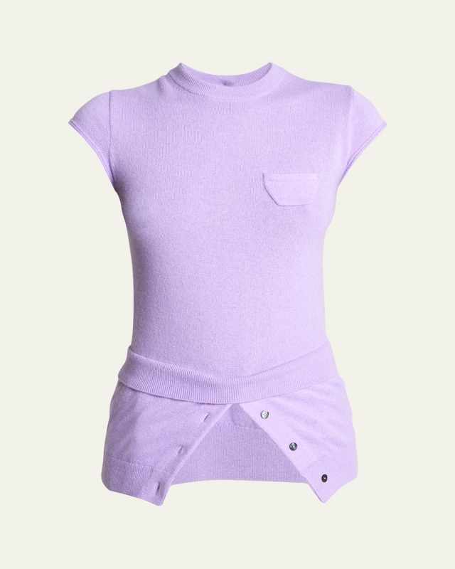 Buttoned Cashmere Cap Sleeve Sweater
