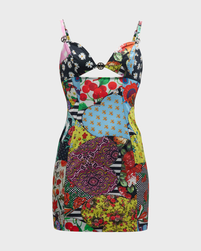 Archive-Print Cotton Mini Bodycon Dress