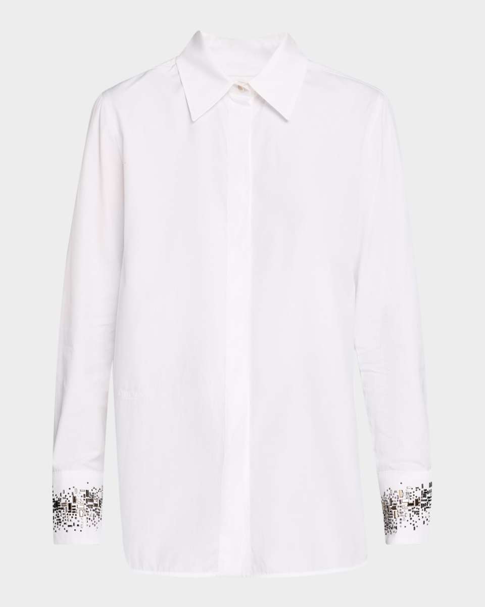 Queva Beaded Button-Down Cotton Shirt