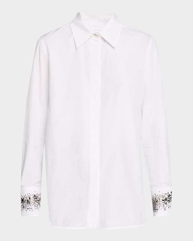 Queva Beaded Button-Down Cotton Shirt