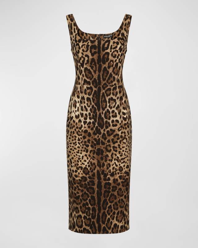 Leopard-Print Charmeuse Sheath Dress