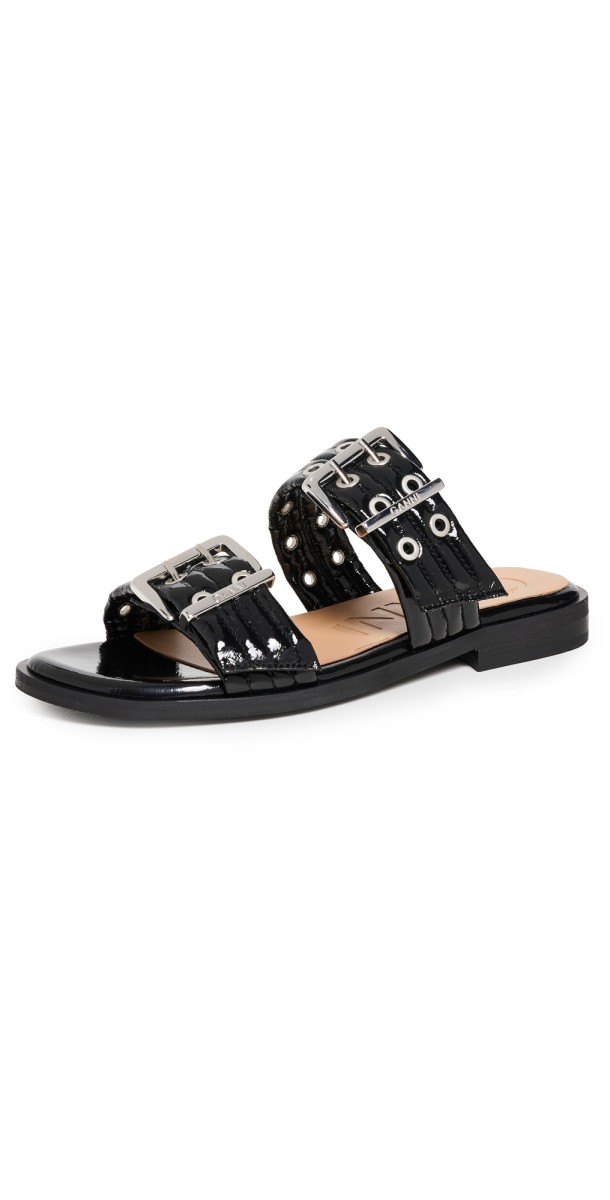 GANNI Buckle Two Strap Sandals Black