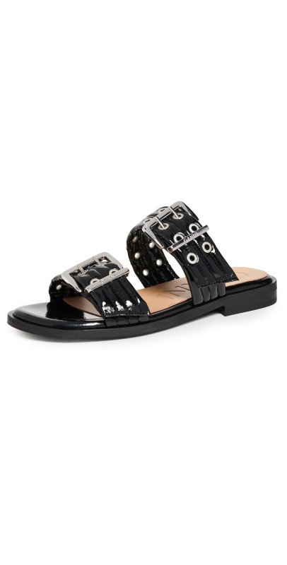 GANNI Buckle Two Strap Sandals Black