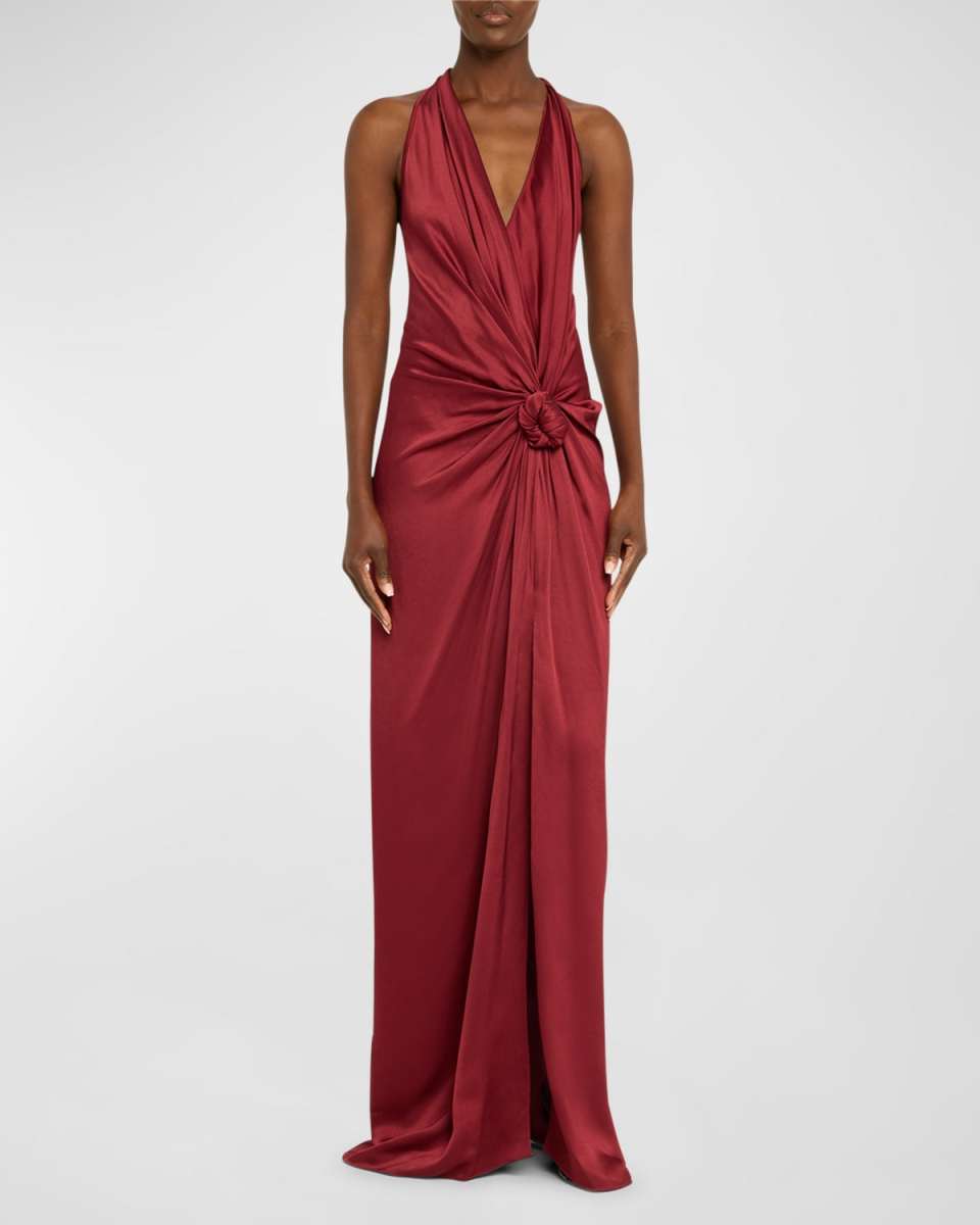 Jazmin Knotted Halter Draped Maxi Dress