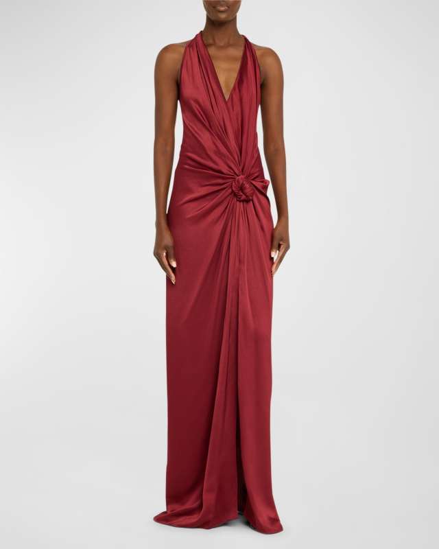 Jazmin Knotted Halter Draped Maxi Dress