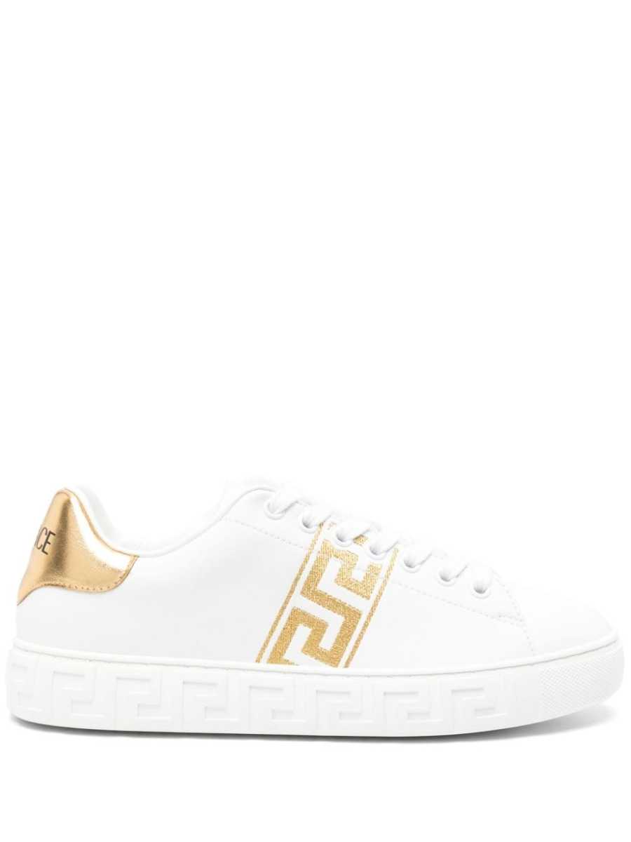 Greca-embroidered leather sneakers
