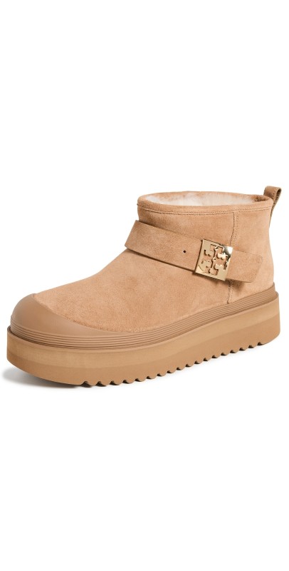 Tory Burch Mellow Shearling Platform Boots Light Chestnut/Gold