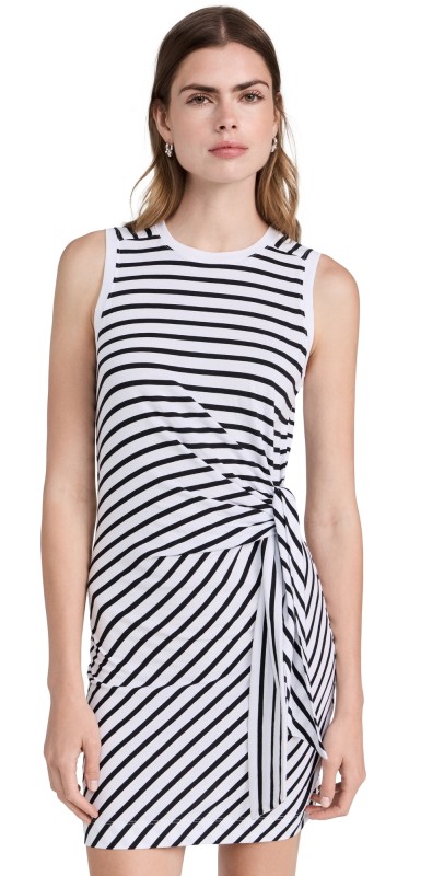 ATM Anthony Thomas Melillo Classic Jersey Stripe Sleeveless Twist Dress White/Black