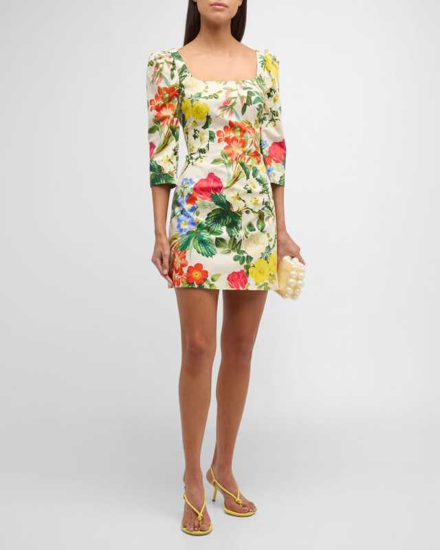 Belinda Puff-Sleeve Stretch Cotton Sateen Mini Dress