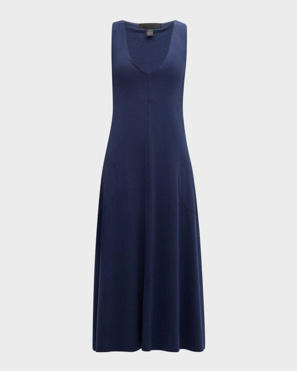 Matte Jersey Deep V-Neck Sleeveless Midi Dress