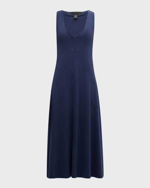Matte Jersey Deep V-Neck Sleeveless Midi Dress