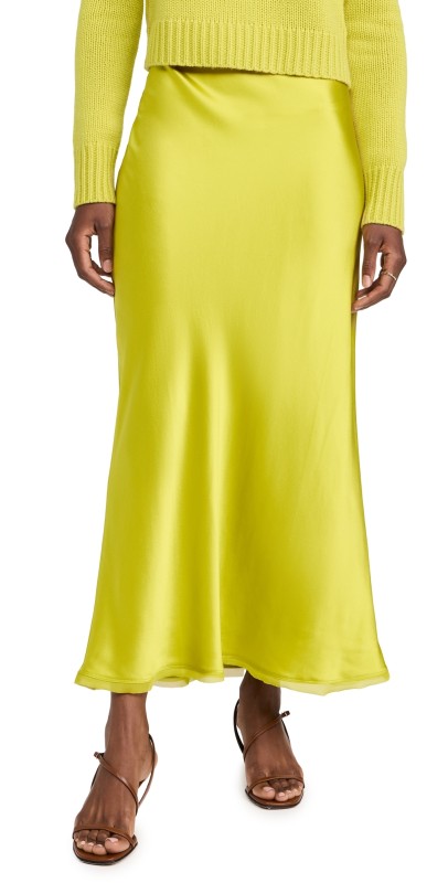 La Ligne Bias Cut Silk Skirt Chartreuse