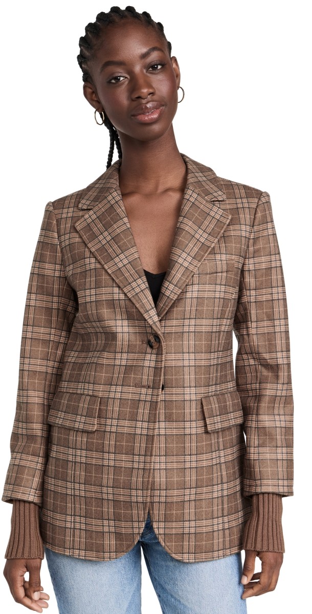 Favorite Daughter The City Blazer Chocolate Plaid