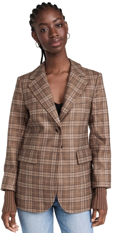 Favorite Daughter The City Blazer Chocolate Plaid