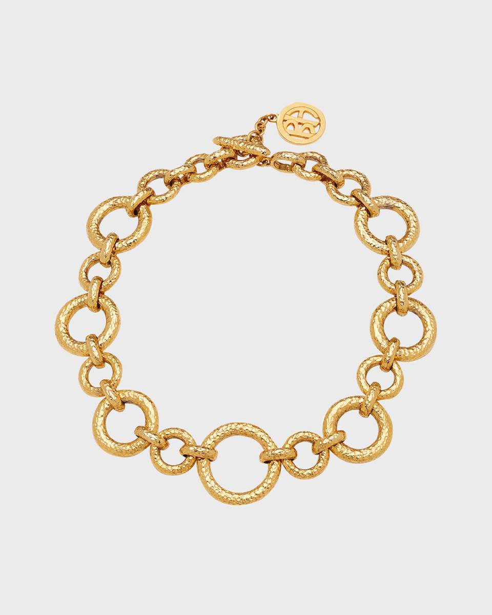 Gold Hammered Chain Necklace with Toggle