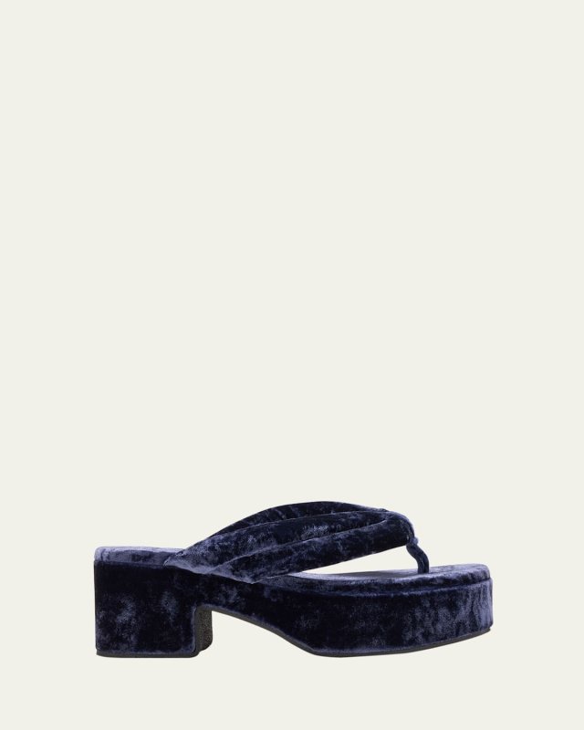 Padded Velvet Thong Platform Sandals