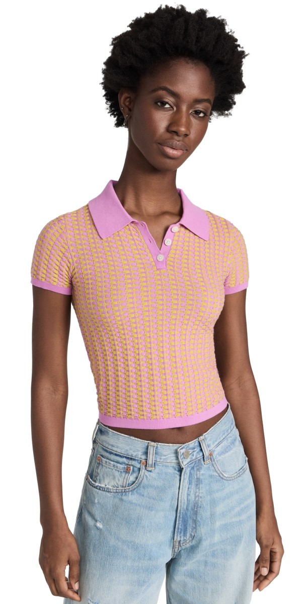 Guest in Residence Gingham Shrunken Polo Fuchsia/Citrine