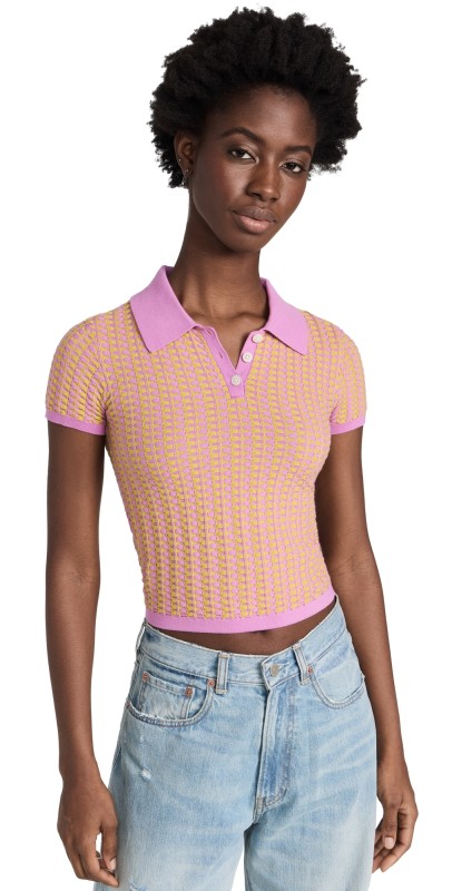 Guest in Residence Gingham Shrunken Polo Fuchsia/Citrine